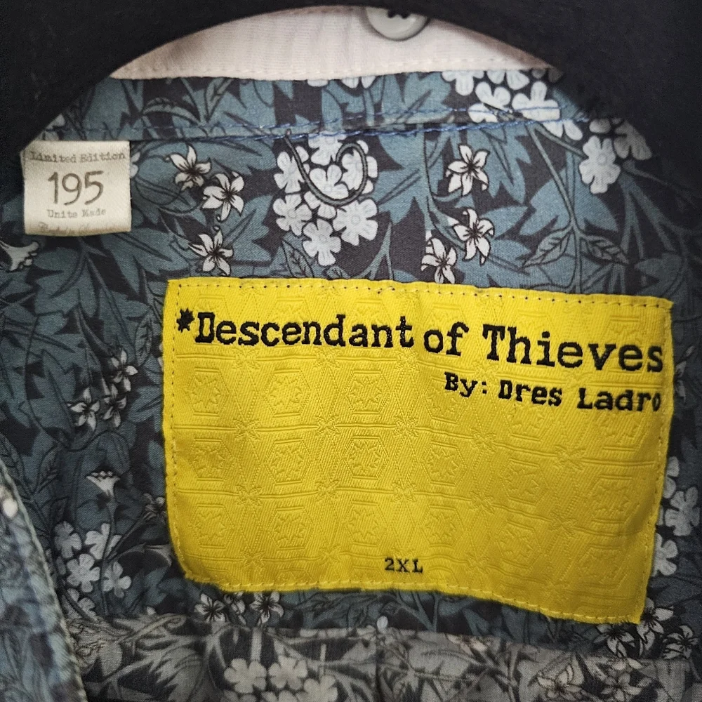 Descendant of Thieves Men's Button Up Short Sleeve Shirt‎ Blue Floral Cotton 2XL